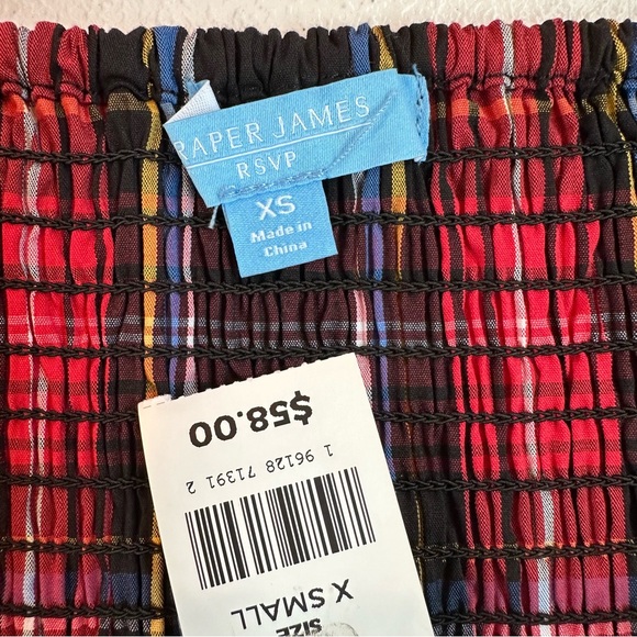 NWT Draper James Smocked Plaid Blouse Elbow Length Puff Sleeves XS - Picture 8 of 8